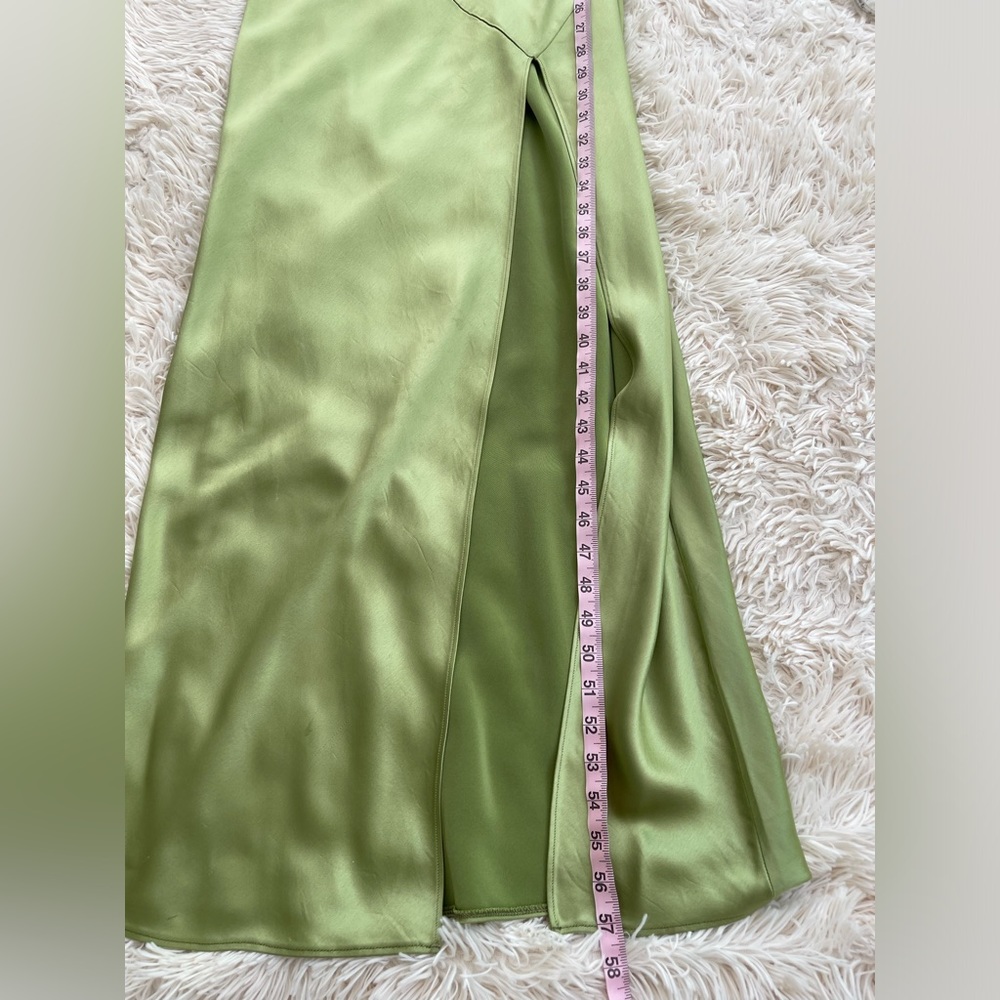 RTR Nicholas Duna one-shoulder satin maxi dress gown slit olive green size 2 - Picture 9 of 15